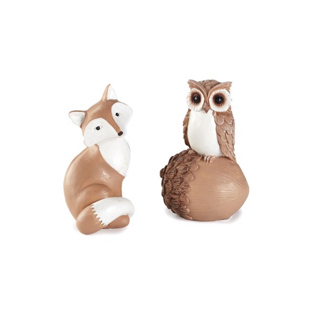 The Lakeside Collection Harvest Season Carved look Decorative Fox And Owl Figurine Set Of 2 2 Pieces