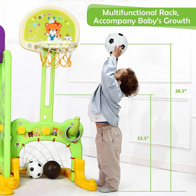 6-in-1 Climber Swing Basketball Hoop Football Gate