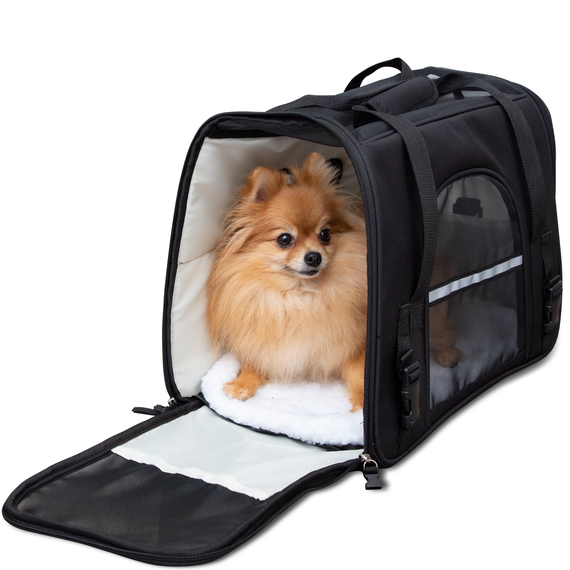 Paws and Pals Pet Carrier Airline Approved Soft-Sided Dogs Cats Kitten Puppy Carrying Bag (Black)(Large)