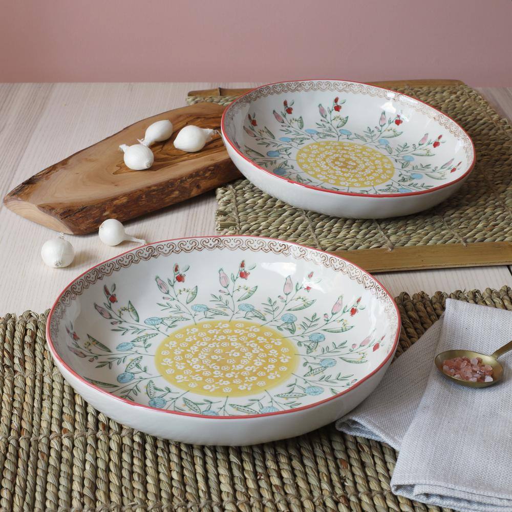 Euro Ceramica Ella 28 fl. oz. Red Multi-Colored Stoneware Dinner Bowls (Set of 2) ELA-87226