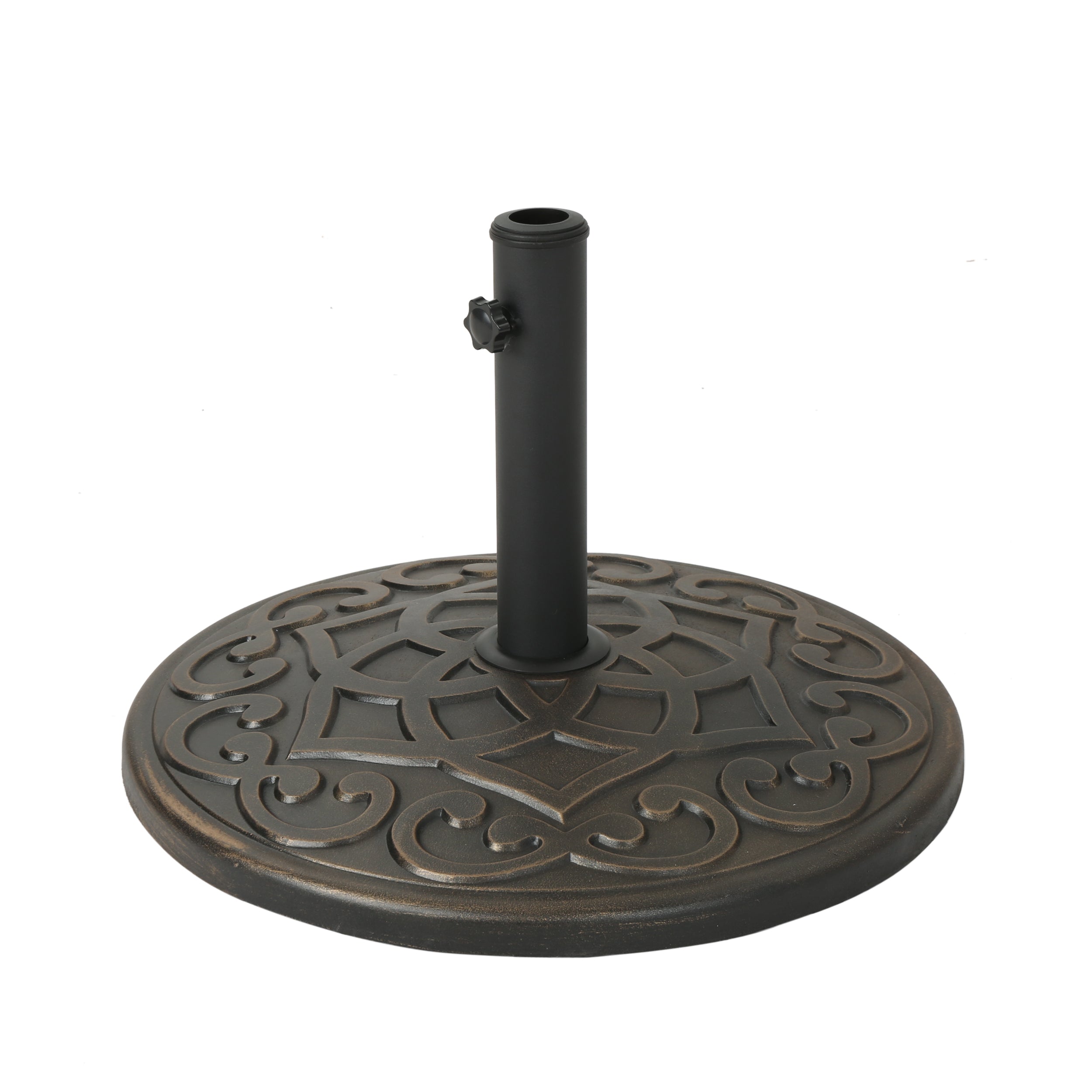 Estelle Outdoor 57lb Concrete Circular Umbrella Base, Hammered Dark Copper