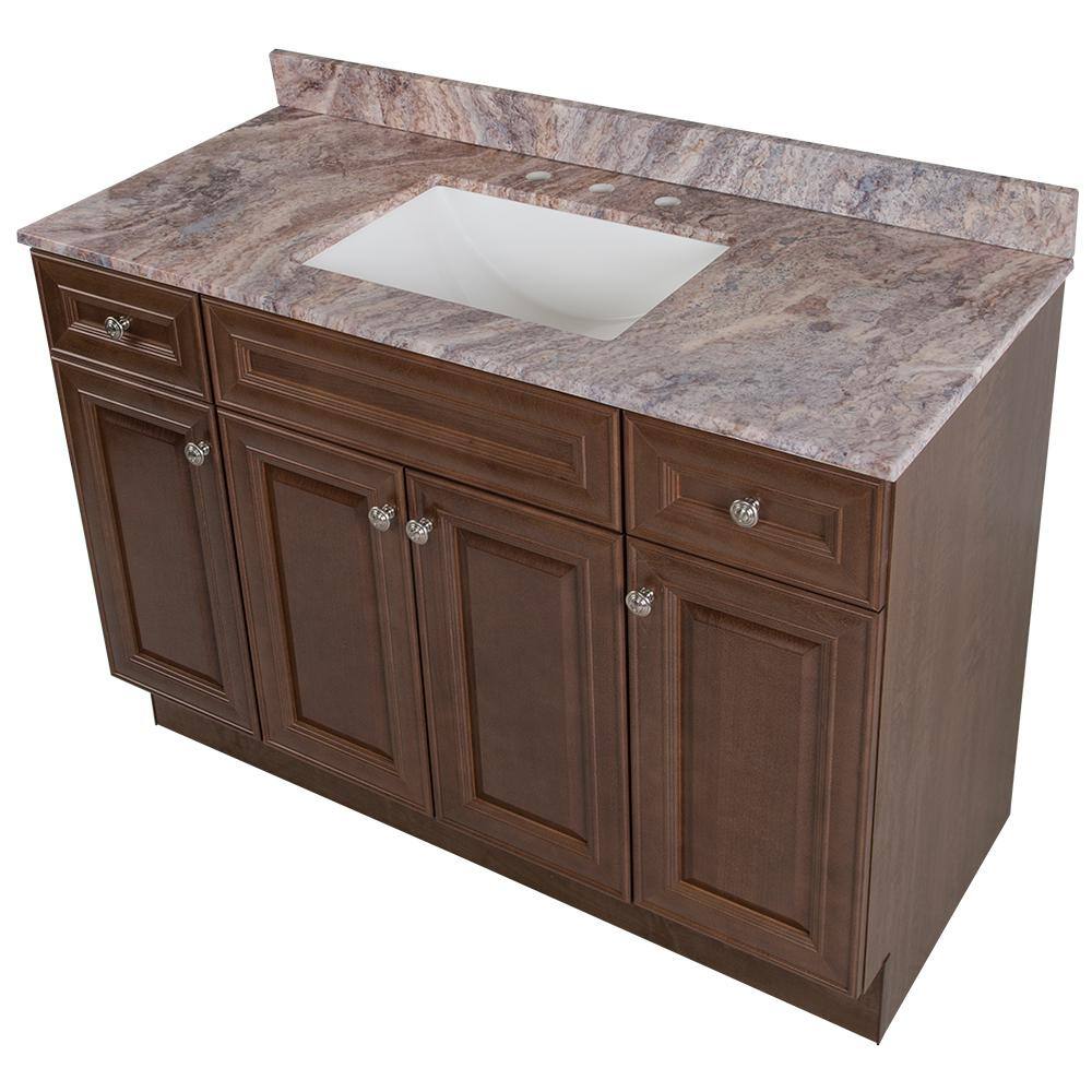 Glacier Bay Glensford 49 in. W x 22 in. D Bath Vanity in Butterscotch with Stone Effects Vanity Top in Cold Fusion with White Sink GF48P2V8-BT