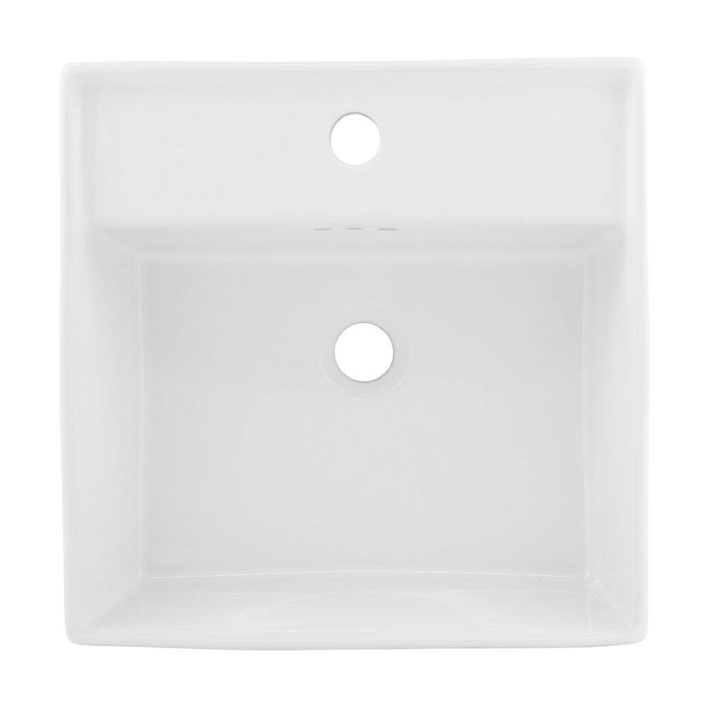 Swiss Madison Pur 16.5 in. Square Wall Mount Bathroom Vessel Sink in Glossy White SM-WS343