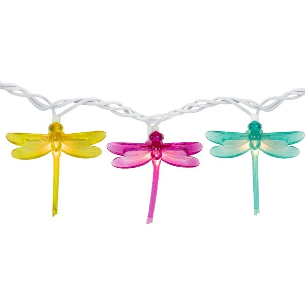 10 Dragonfly Summer Garden Outdoor Patio Lights，7.25ft White Wire