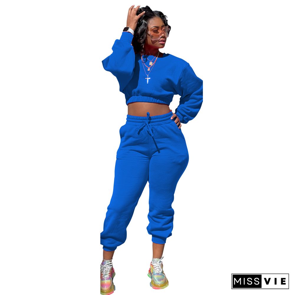 Thicken Long Sleeve Crop Top Sweatpants Set