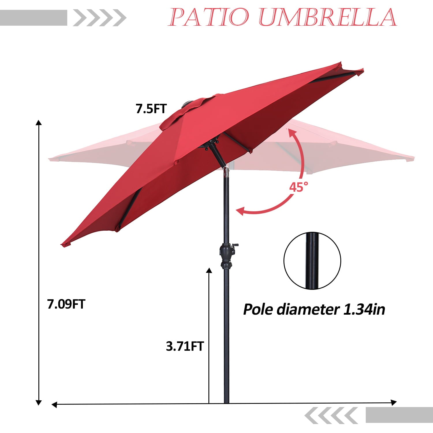 Ainfox 7.5ft Patio Umbrella Outdoor Portable Table Market Umbrella with Push Button Tilt/Crank Waterproof UV-proof, Wine Red