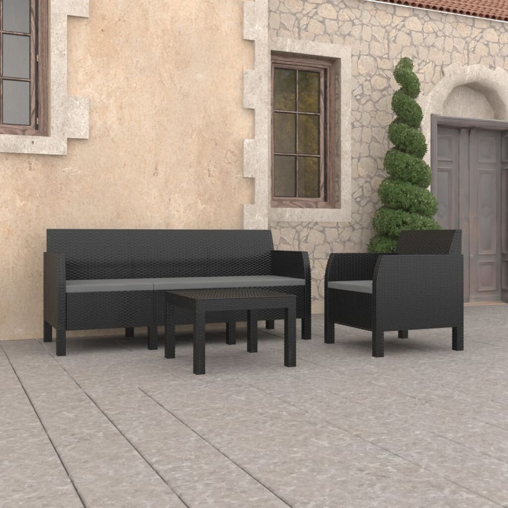 3 Piece Patio Lounge Set with Cushions PP Rattan Anthracite - Overstock - 36226343