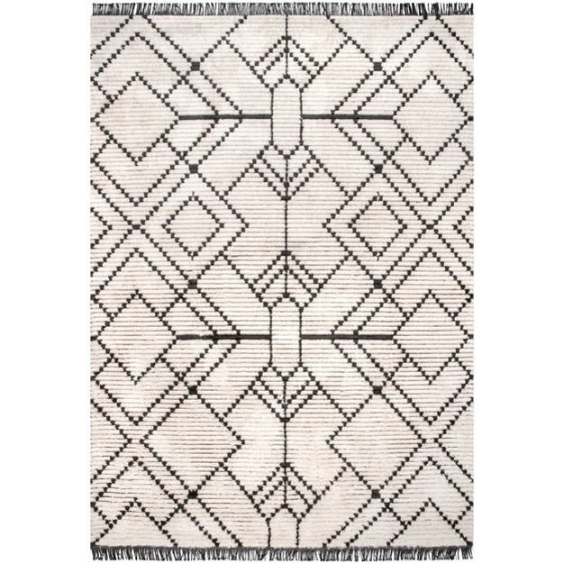 3 x27 x5 x27 Carlina Modern Geometric Soft Shag Fringe Area Rug Beige Nuloom