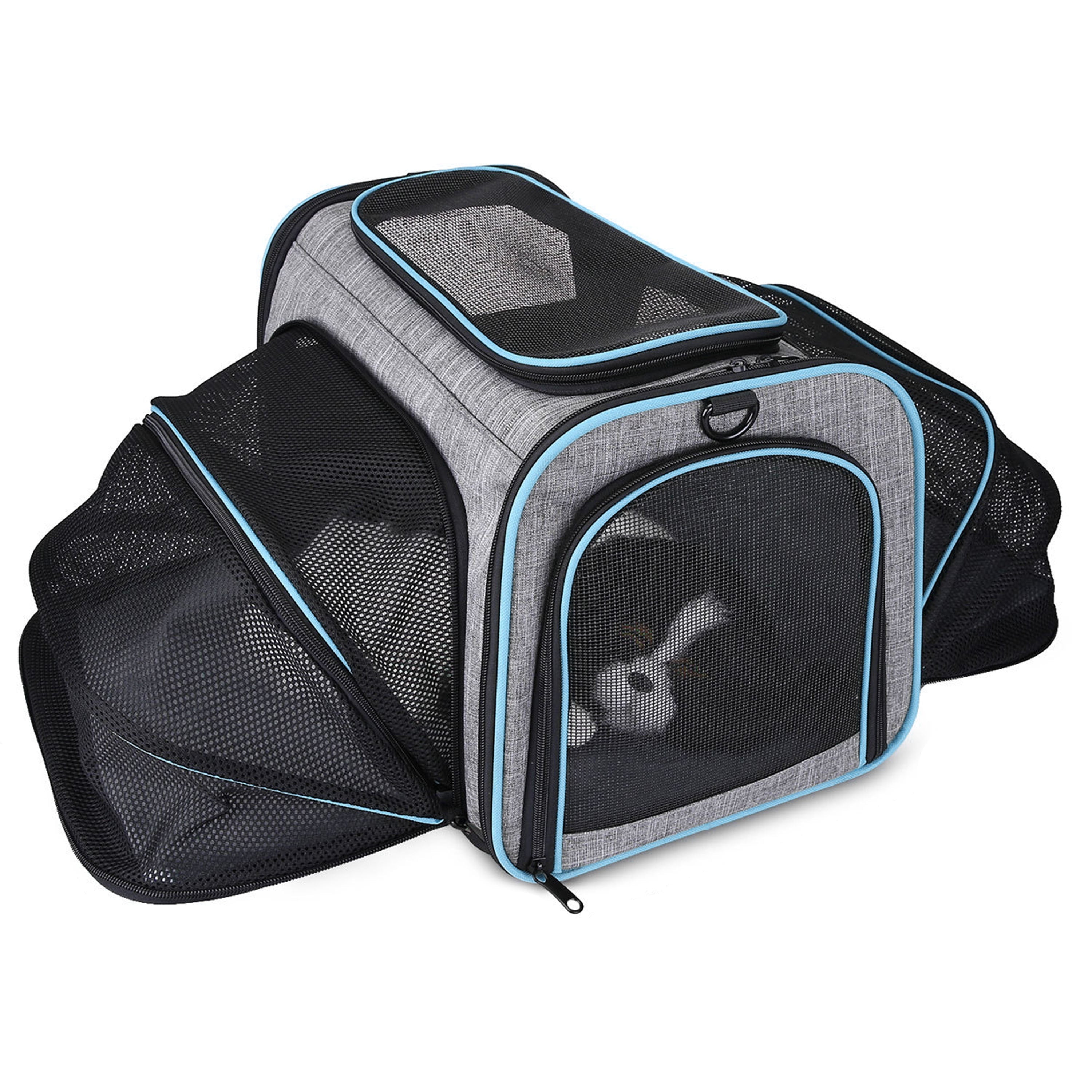 Pet Carrier Airline Approved， Large Soft Sided Pet Travel TSA Carrier 4 Sides Expandable Cat Collapsible Carrier with Removable Fleece Pad and Pockets for Cats Dogs and Small Animals