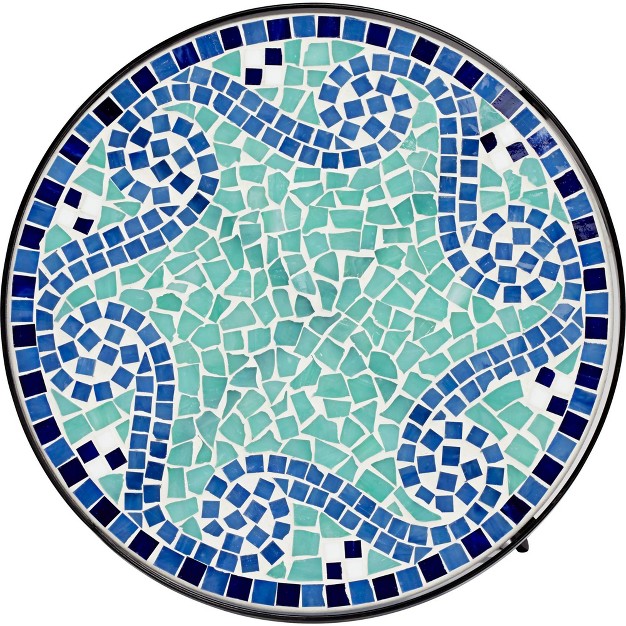 Wide Set Of 2 Blue Wave Mosaic Tabletop Front Porch Patio Home House