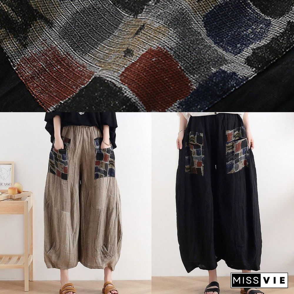 summer original design linen nude patch retro wide-leg pants