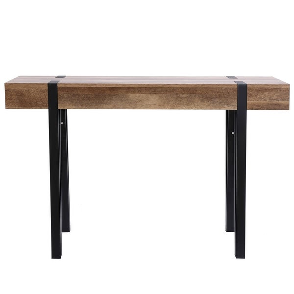 Oak Finish MDF Wood and Black Metal Console Entry Table - 30