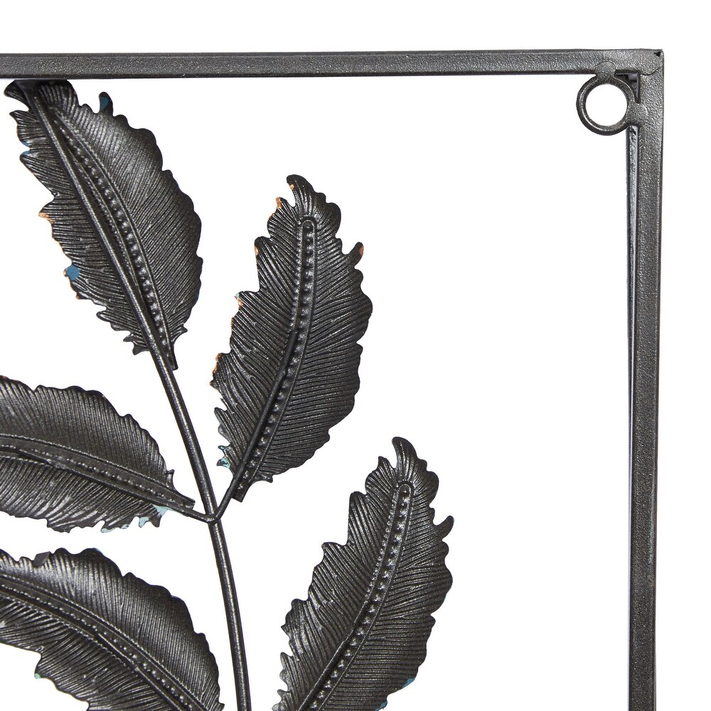 Black Metal Leaf Wall Decor (Set of 2)   14 x 2 x 32