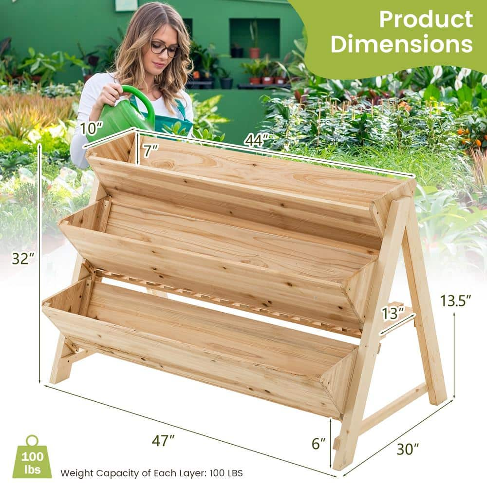 HONEY JOY 3-Tier Vertical Garden Bed Wooden Elevated Planter Bed W/Legs Storage Shelf 2 Hooks Raised Bed Kit TOPB006558