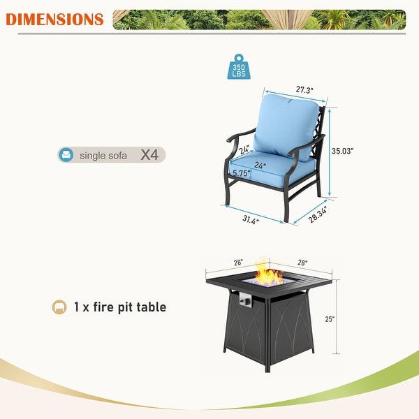 MAISON ARTS 5Piece Patio Conversation Set with 28'' Gas Fire Pit Table