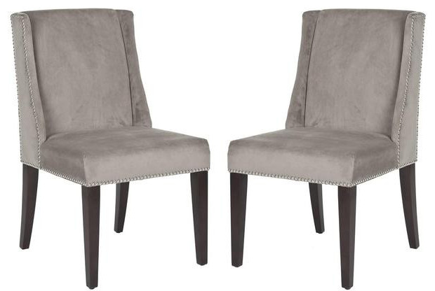 Carrie 21  x27 x27h Dining Chair Set of 2 Silver Nail Heads Mushroom Taupe   Transitional   Dining Chairs   by Virgil Stanis Design  Houzz