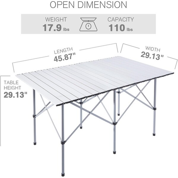 46 Person Portable Roll up Aluminum Camping Table with Carry Bag for Outdoor，White