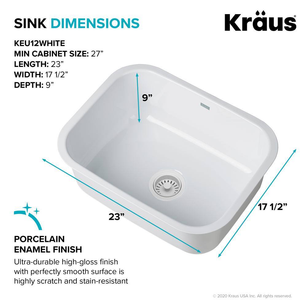 KRAUS Pintura Undermount Enamel Steel 23 in. Single Bowl Kitchen Sink in White KEU12WHITE