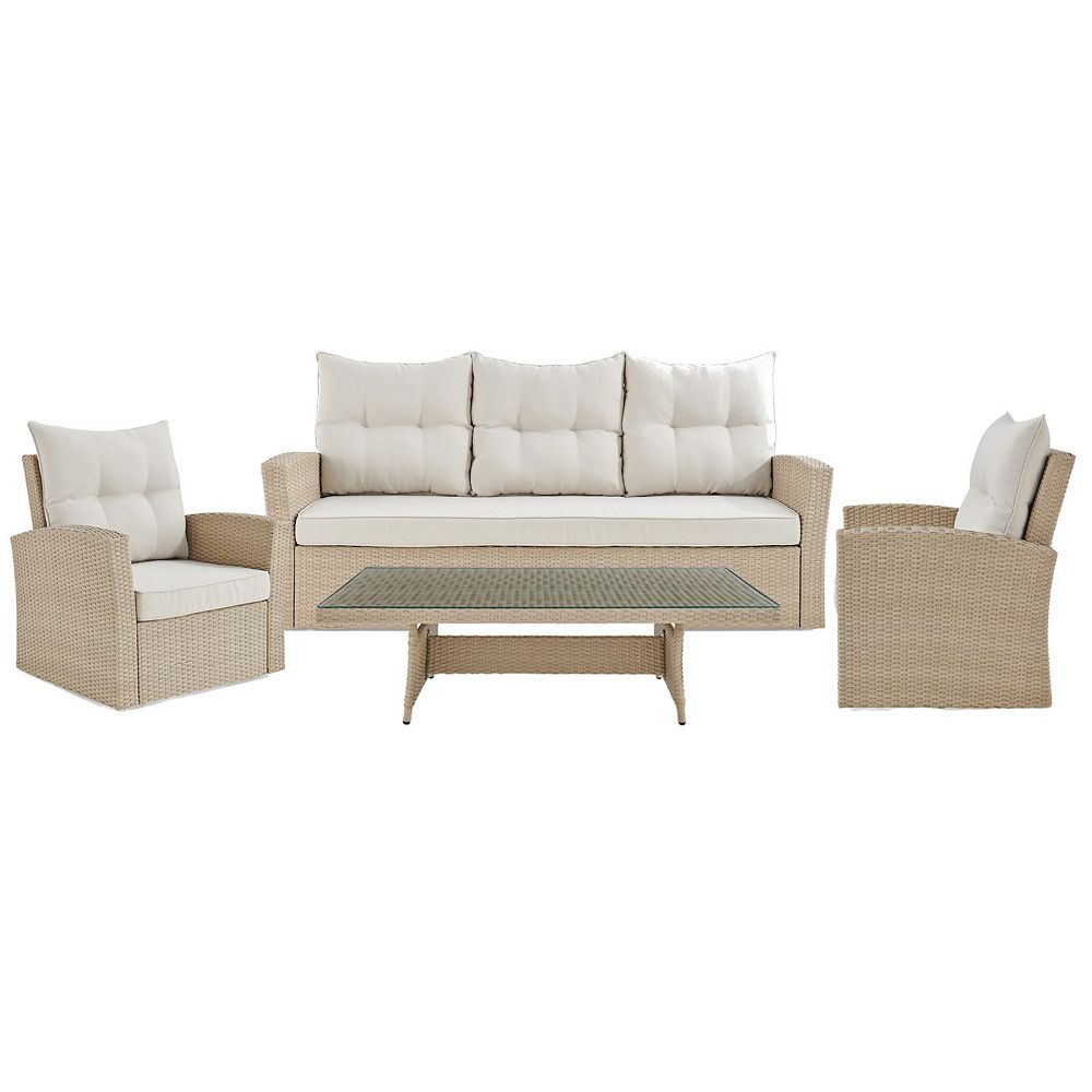 Alaterre Furniture Canaan Wicker Outdoor Deep-Seat Couch， Arm Chair and Coffee Table 4-piece Set