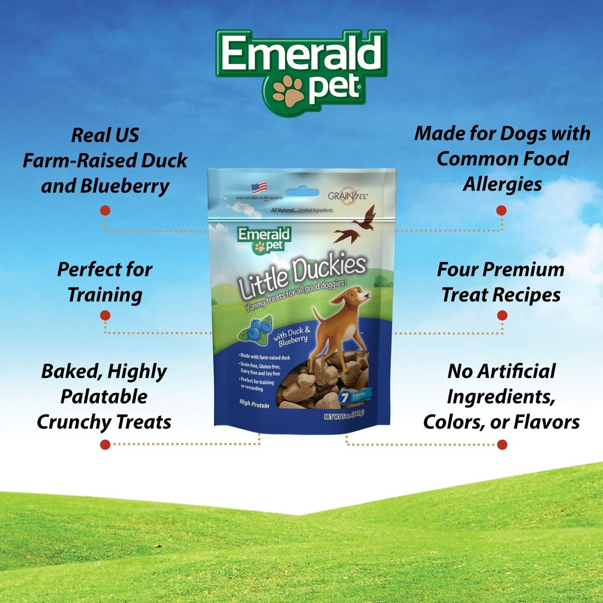 Emerald Pet Grain-Free Little Duckies with Duck and Blueberry Dog Treats