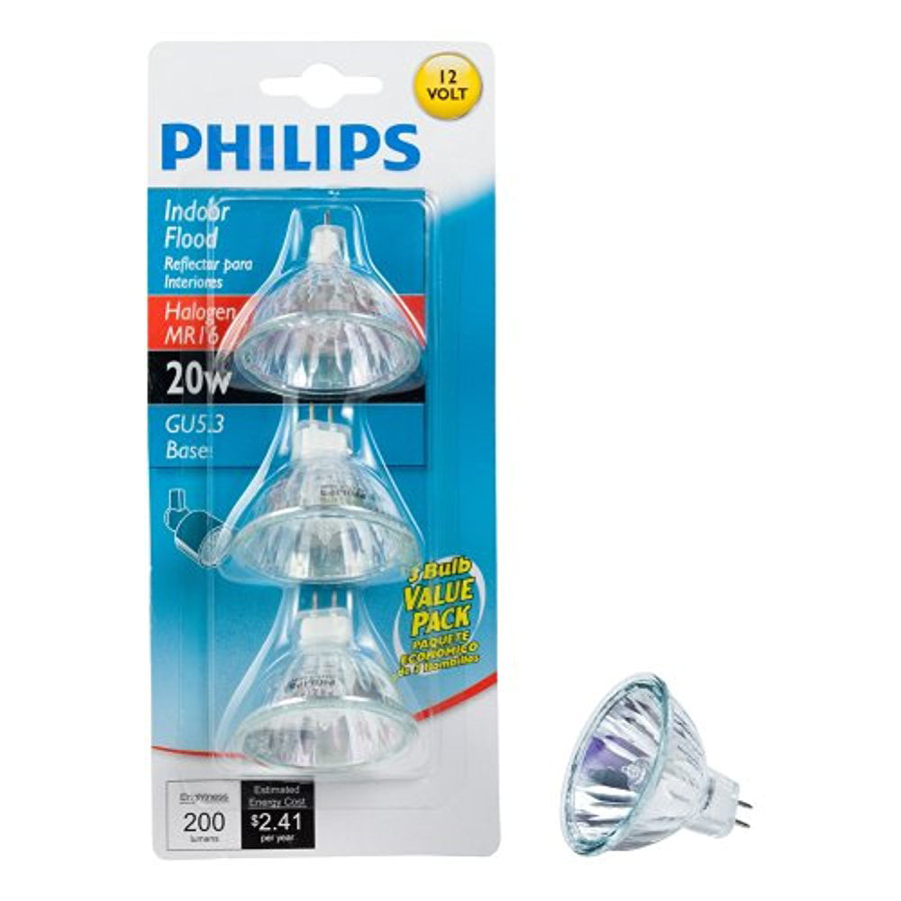 Philips 415687 Indoor Flood 20-Watt MR16 12-Volt Light Bulb， 3-Pack