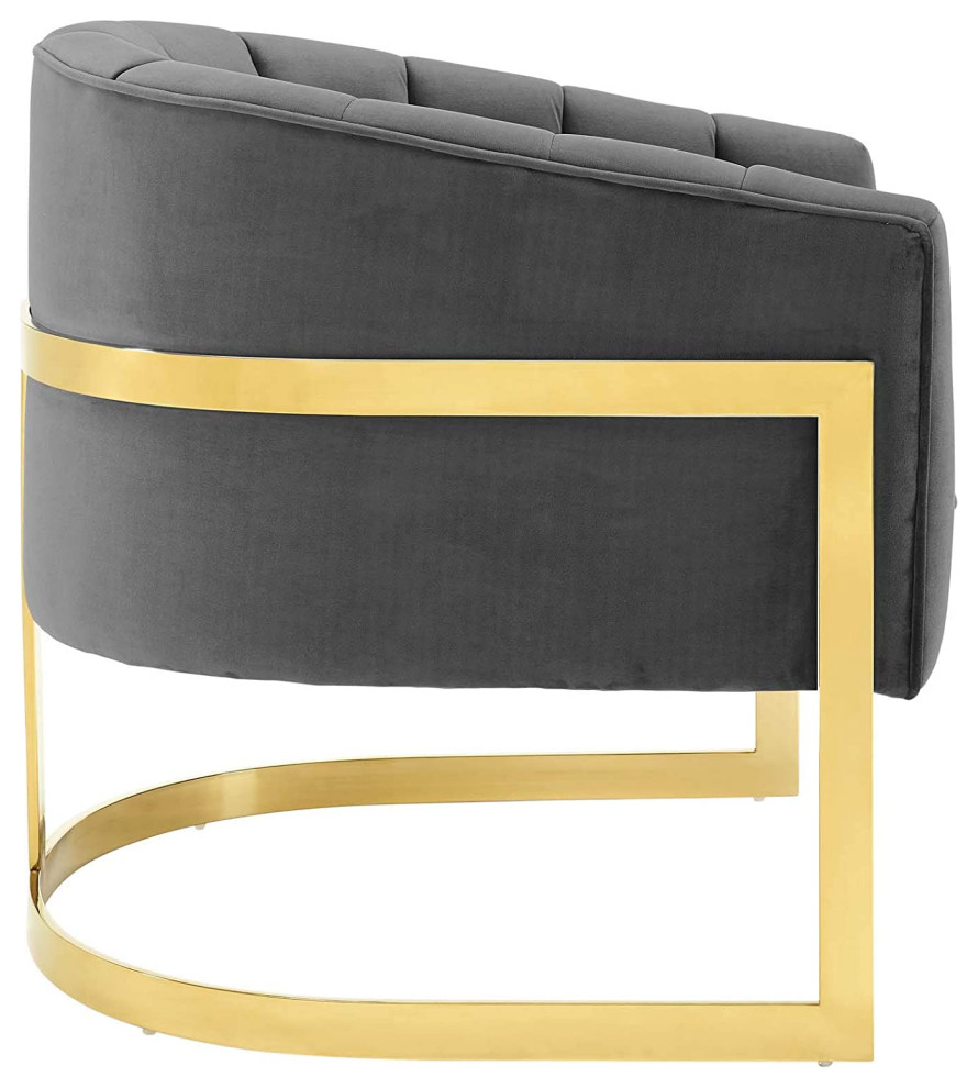 Retro Modern Accent Chair  Golden Stainless Steel Base With Gray Velvet Seat   Transitional   Armchairs And Accent Chairs   by Decor Love  Houzz