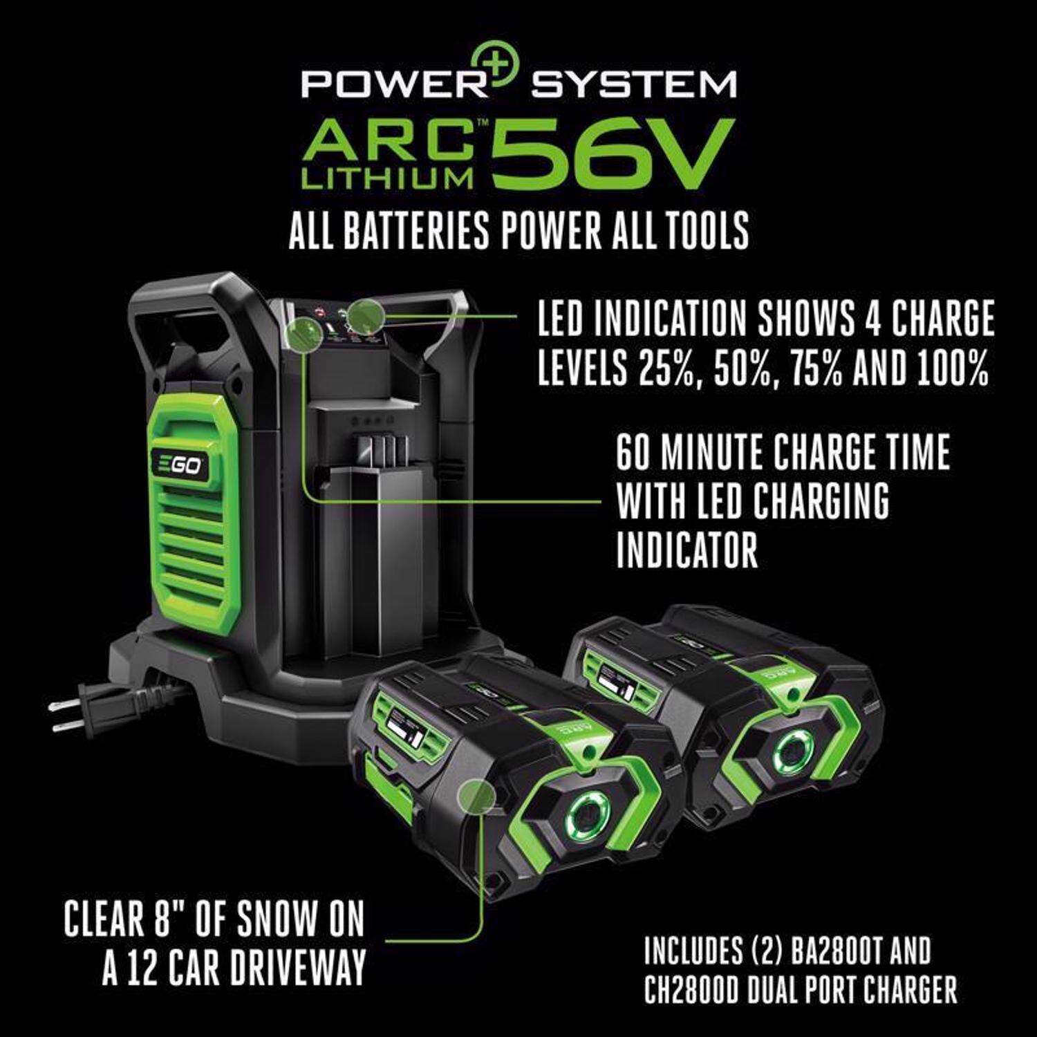 EGO Power+ Peak Power SNT2112 21 in. Single stage 56 V Battery Snow Blower Kit (Battery and Charger) W/ STEEL AUGER and TWO 5.0 AH BATTERIES