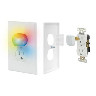 Hampton Bay 1-Gang Duplex Wall Plate with 2 Color Changing Plug Lights and 2 Tamper Resistant Caps BPPSW-MD-2