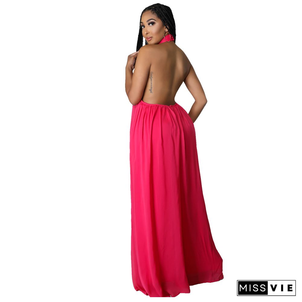 Halter Neck Backless Loose Wide Leg Jumpsuit