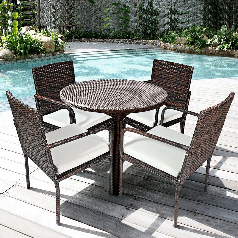 4 Pieces Outdoor Patio Rattan Dining Chairs Cushioned Sofa