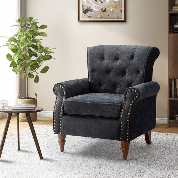 Indiges Transitional Comfy Nailhead Accent Arm Chair with Tufted Back by HULALA HOME