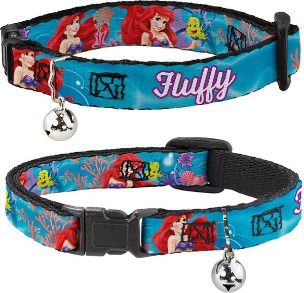 Buckle-Down Disney Ariel and Flounder Vivid Underwater Poses Personalized Breakaway Cat Collar with Bell