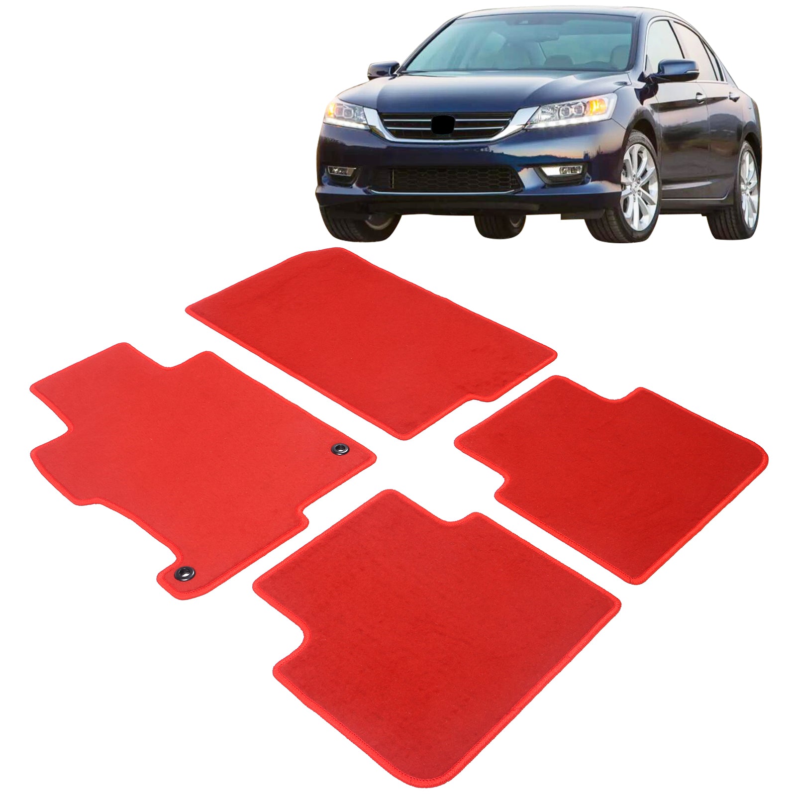 Ikon Motorsports Floor Mat Compatible With 2013-2017 Honda Accord Sedan 4-Door Factory Fitment Red Nylon Front Rear Car Floor Mats Liner Carpets Replacement 4PCS