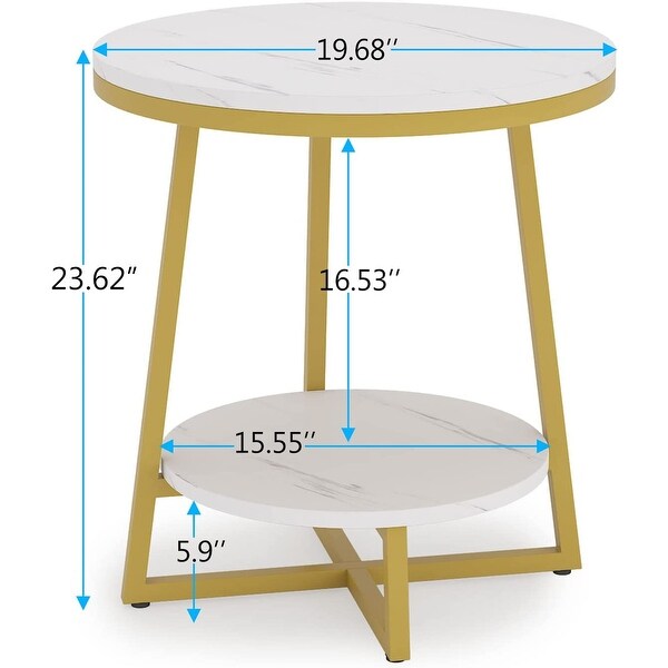 Round End Table， 2 Tier Side Table Nightstand with Storage for Living Room