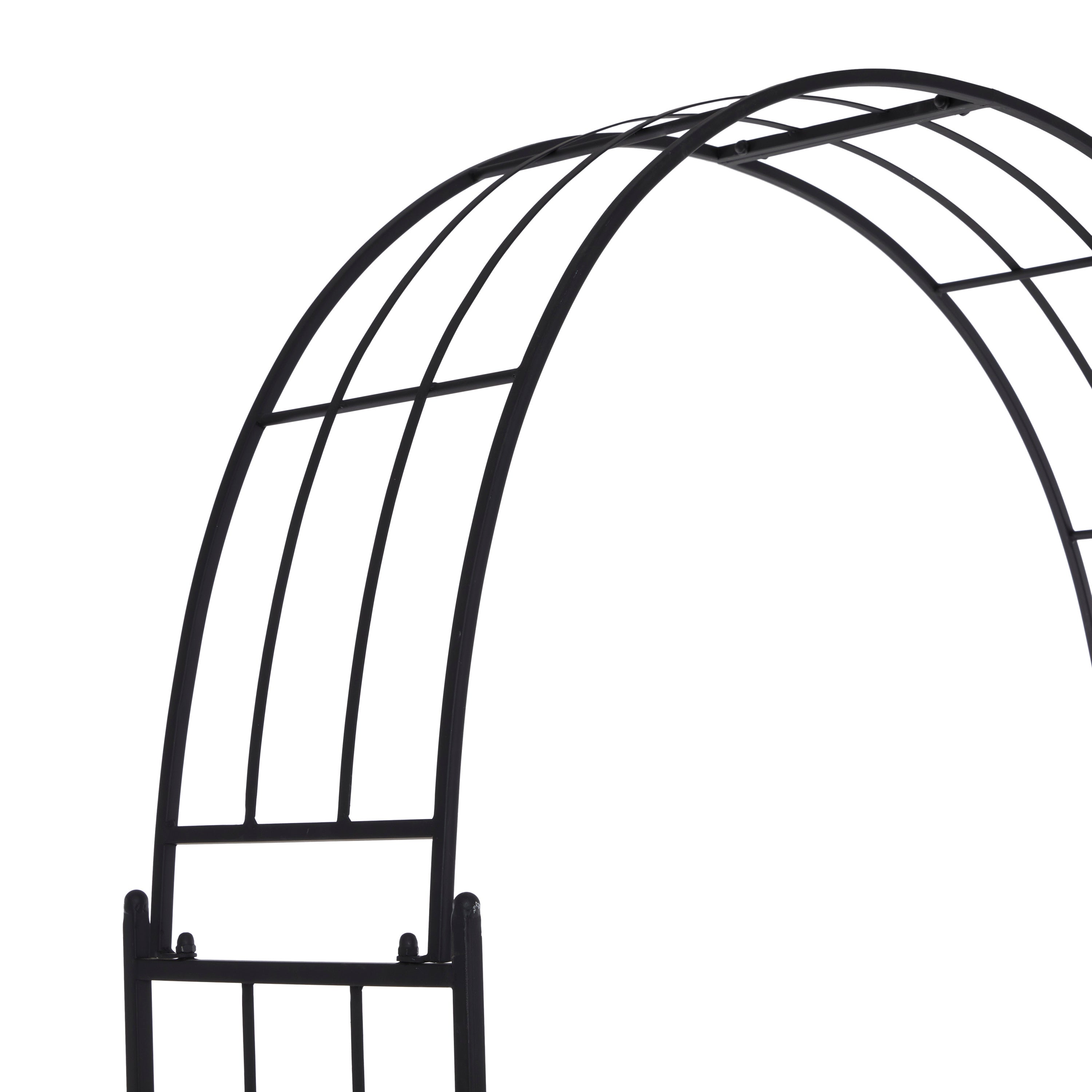 DecMode 91" Indoor Outdoor Arched Black Metal Garden Arbor with Lattice Work Sides