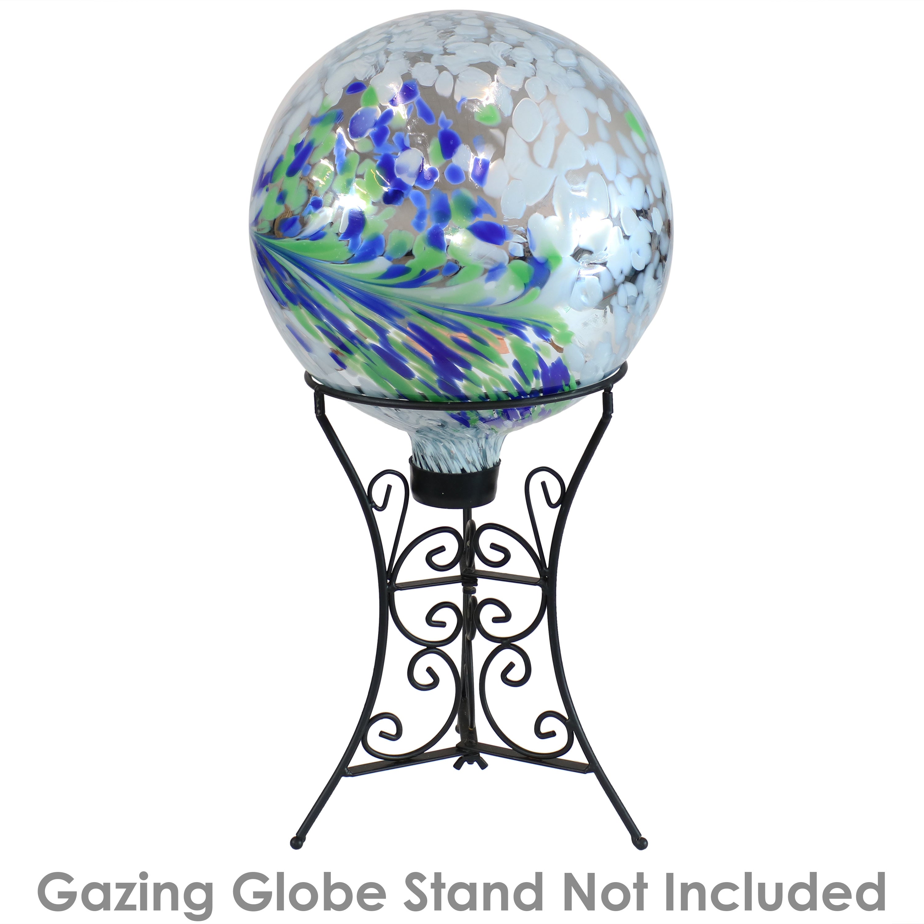 Sunnydaze Floral Spring Splash Gazing Globe - 10" Diameter - White, Blue, and Green