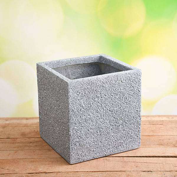 10 inch (25 cm) OTH-12 Stone Finish Square Fiberglass Planter (Grey)