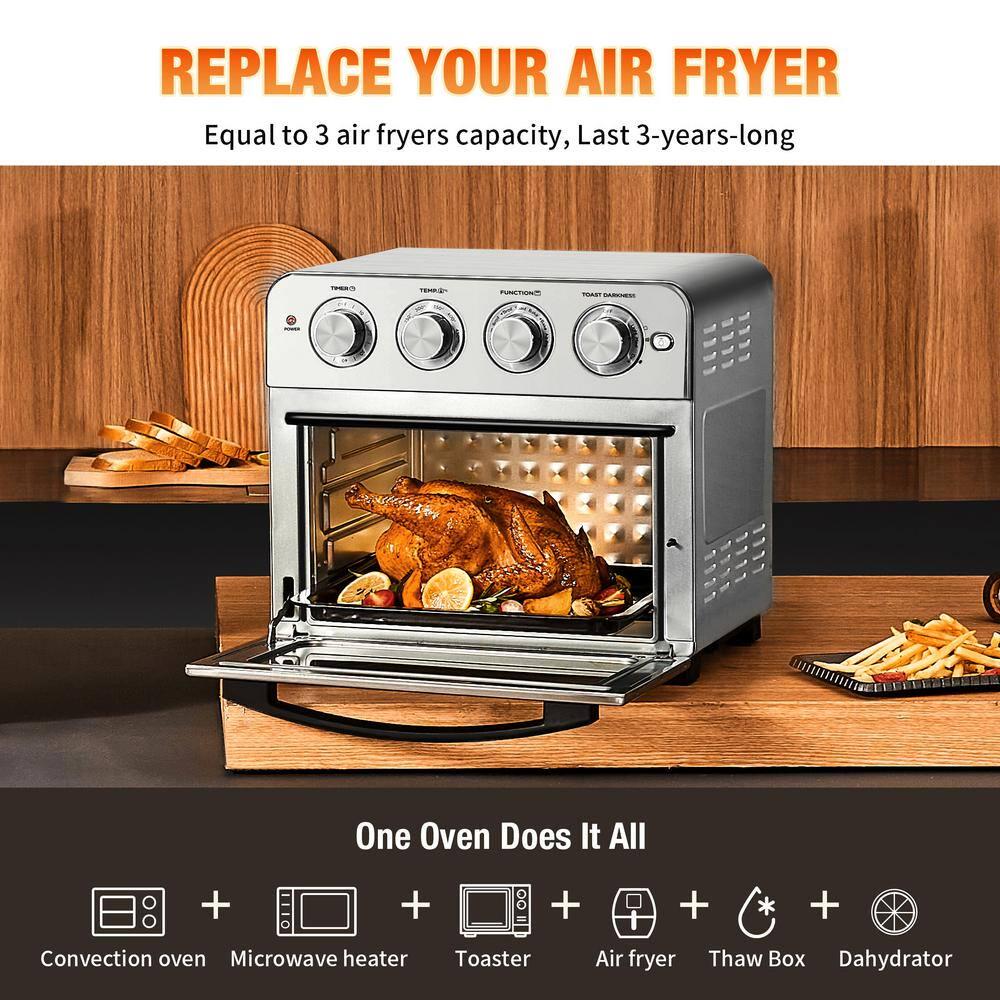 245 qt Silver Air Fryer Oven Countertop Toaster Oven Stainless Steel Geek Chef with 3Rack Levels and 16 Preset Modes