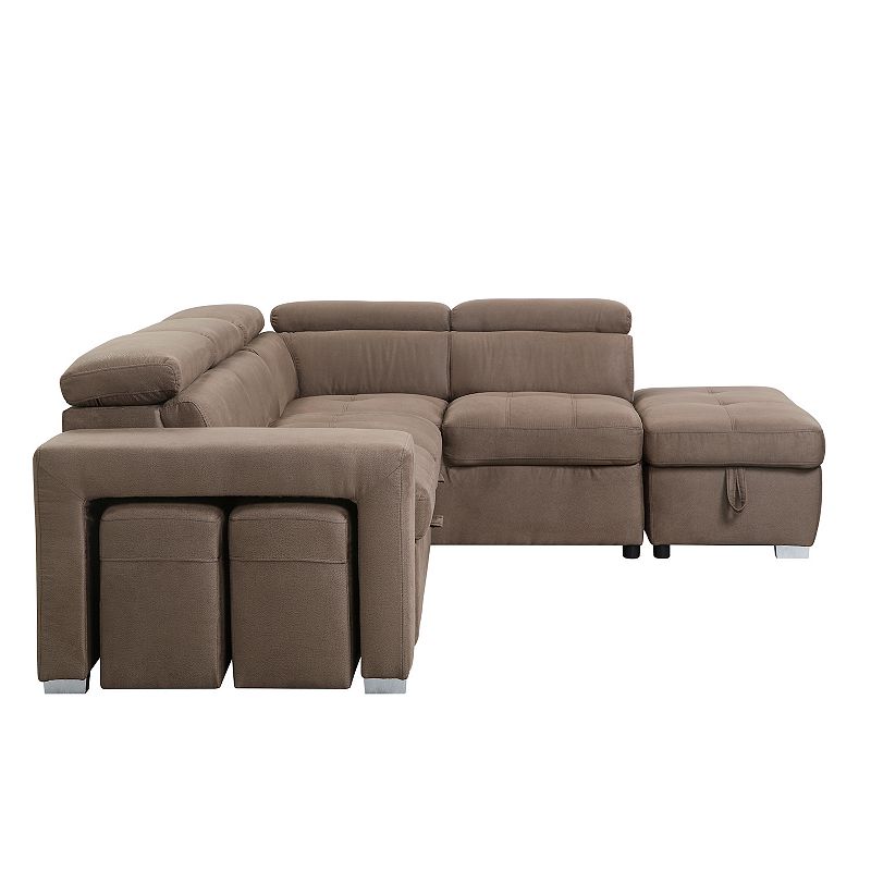 F.c Design Sectional  Sleeper Sofa With 2 Pullout Stools Fabric