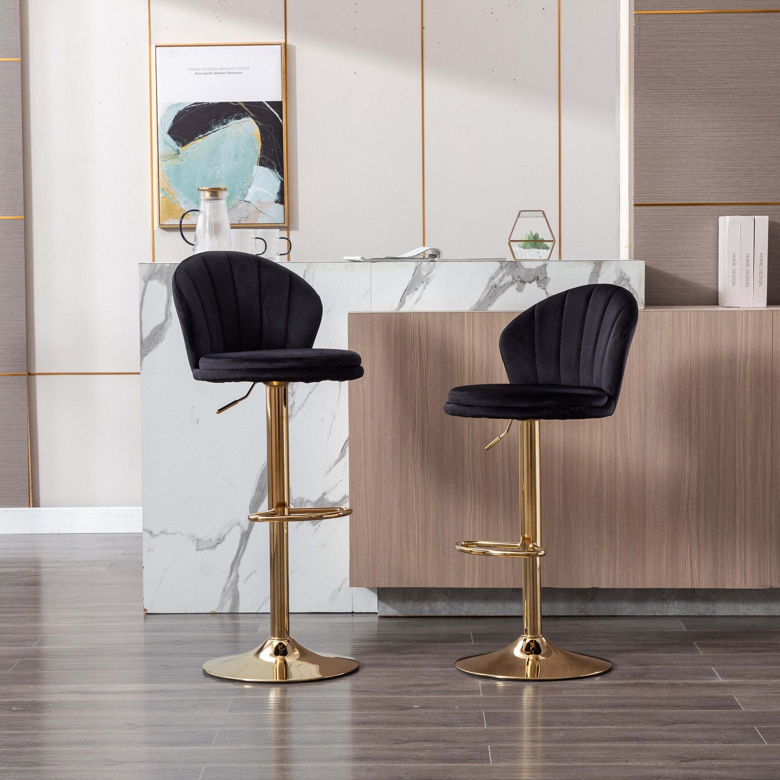 Modern Bar Stools，with Chrome Footrest and Base 2pcs