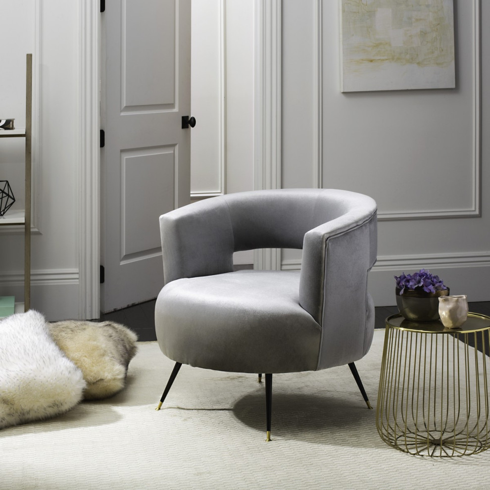 Natalie Velvet Retro Mid Century Accent Chair Light Grey   Midcentury   Armchairs And Accent Chairs   by Peachtree Fine Furniture  Houzz