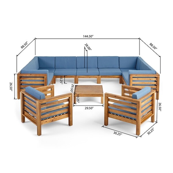 Oana Outdoor 11 Seater Acacia Wood Sectional Sofa and Club Chair Set by Christopher Knight Home