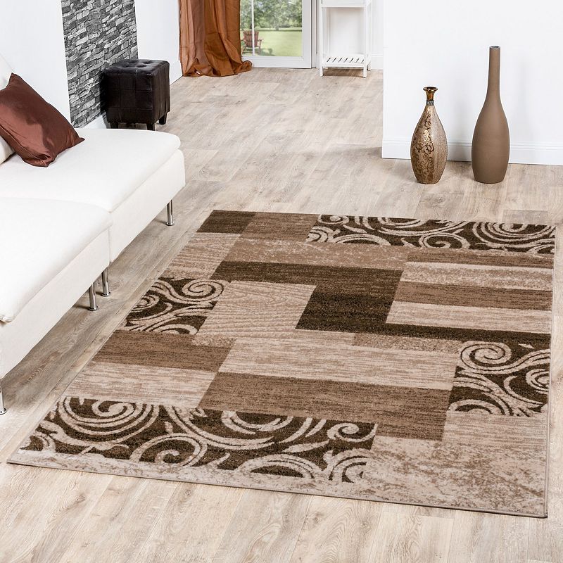 Classic Living Room Rug with Patchwork Design Modern Checkered Pattern