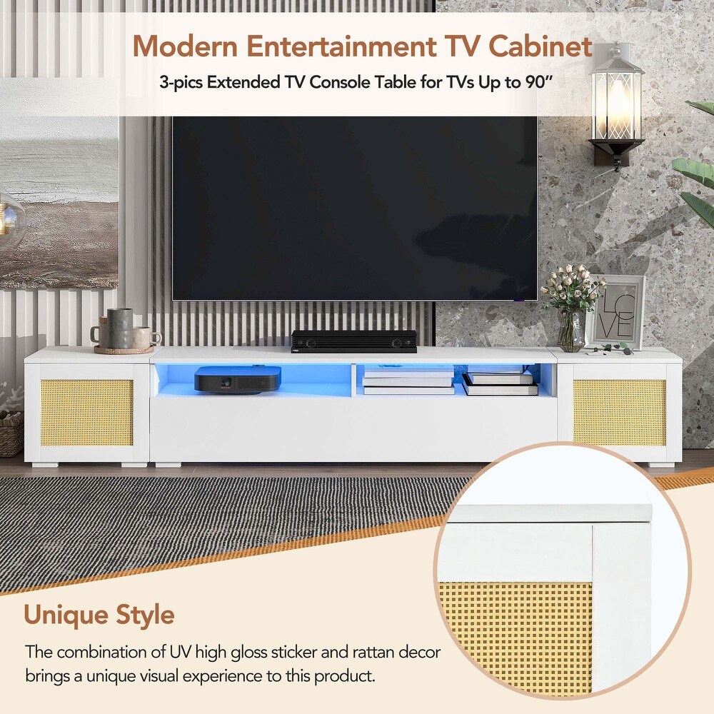 Rattan Style 3 pics TV Console Table for TVs Up to 90\