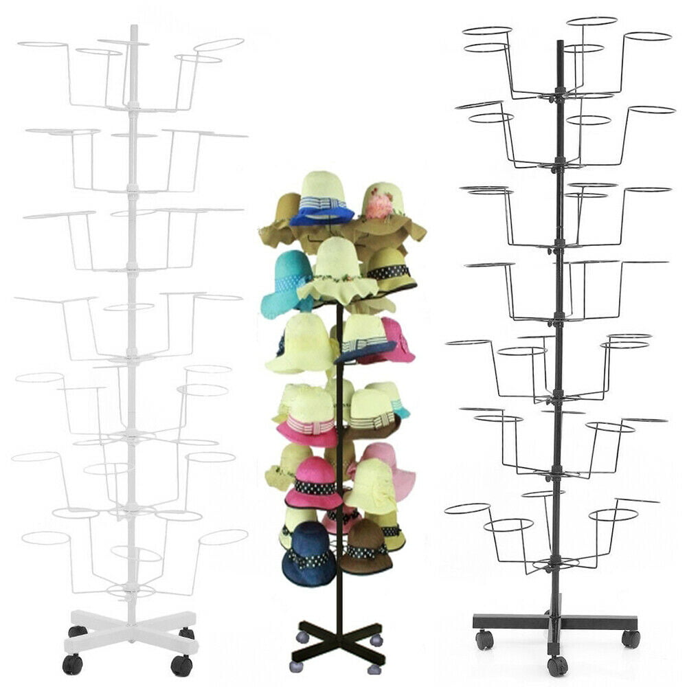 Miumaeov 7 Tier Adjustable Hat Display Retail Hat Rack Rotating Spinner Metal Floor Stand Black