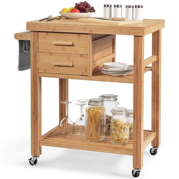 Bamboo Kitchen Island Rolling Storage Kitchen Cart with Wheels