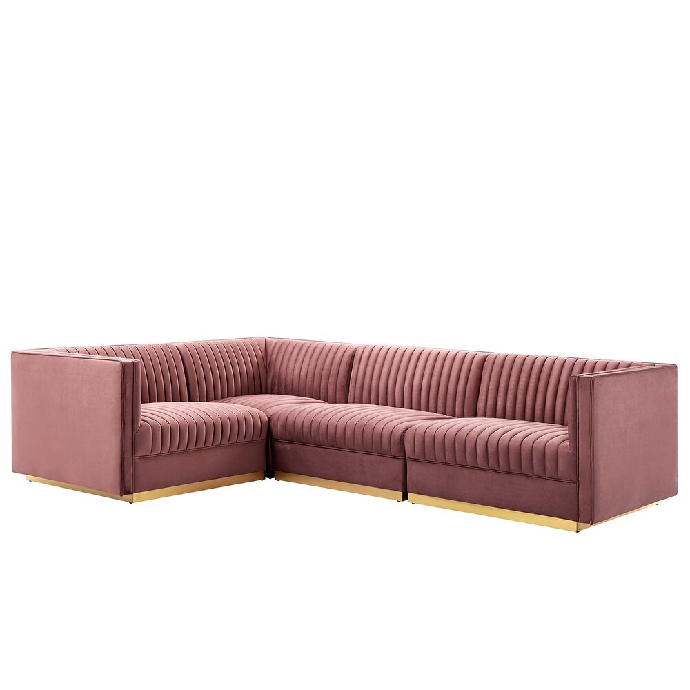 Sanguine Channel Tufted Performance Velvet 4 Piece Left Facing Modular Sectional Sofa