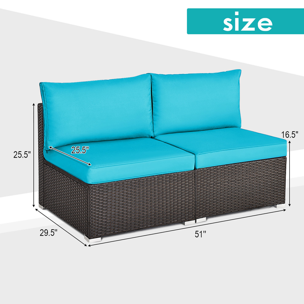 2PCS Patio Rattan Armless Sofa Sectional Conversation Furniture Set W/Cushion   Tropical   Outdoor Lounge Chairs   by Costway INC.  Houzz