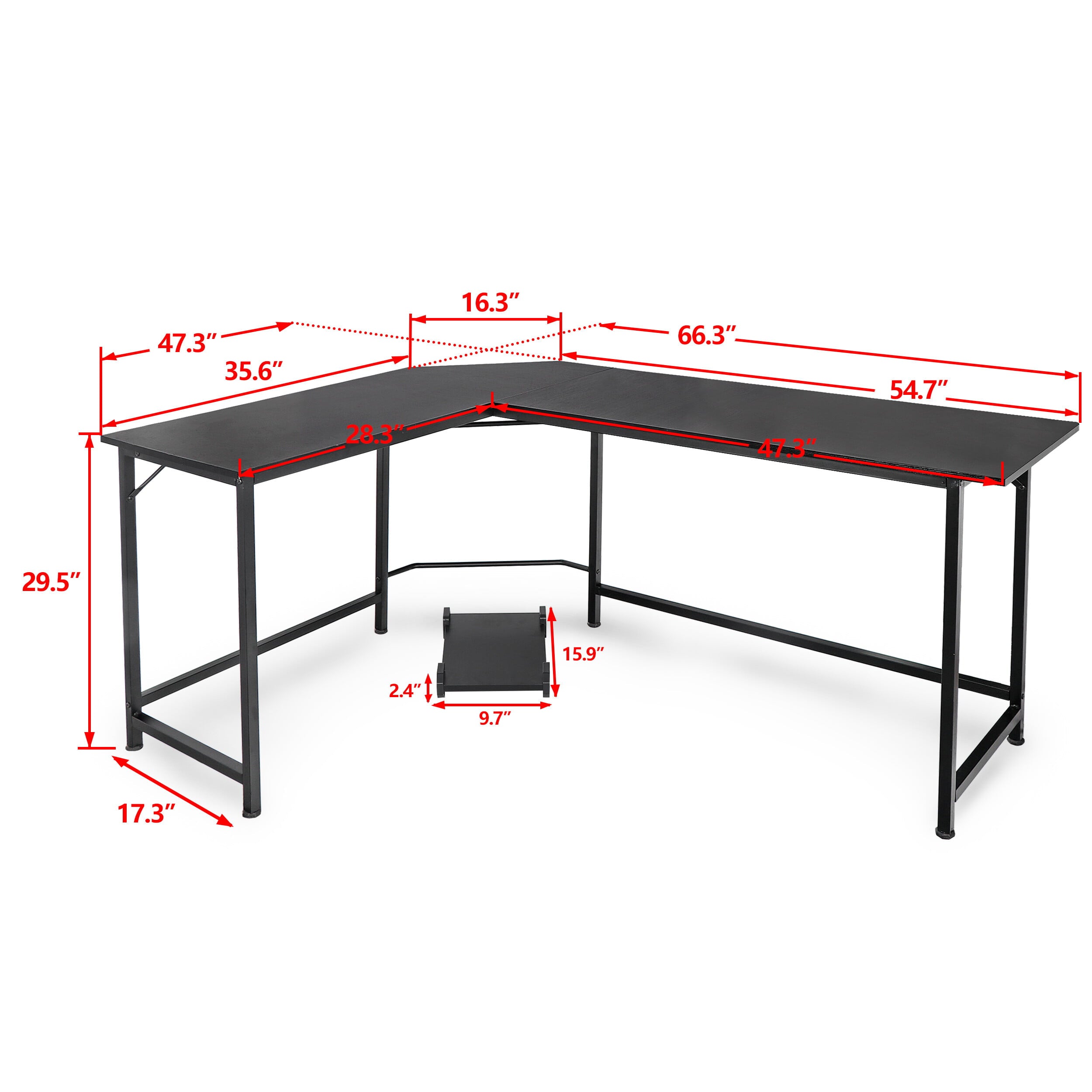 HomGarden L-Shaped 66” Reversible Computer Desk W/ CPU Stand, Home Gaming Desk Black