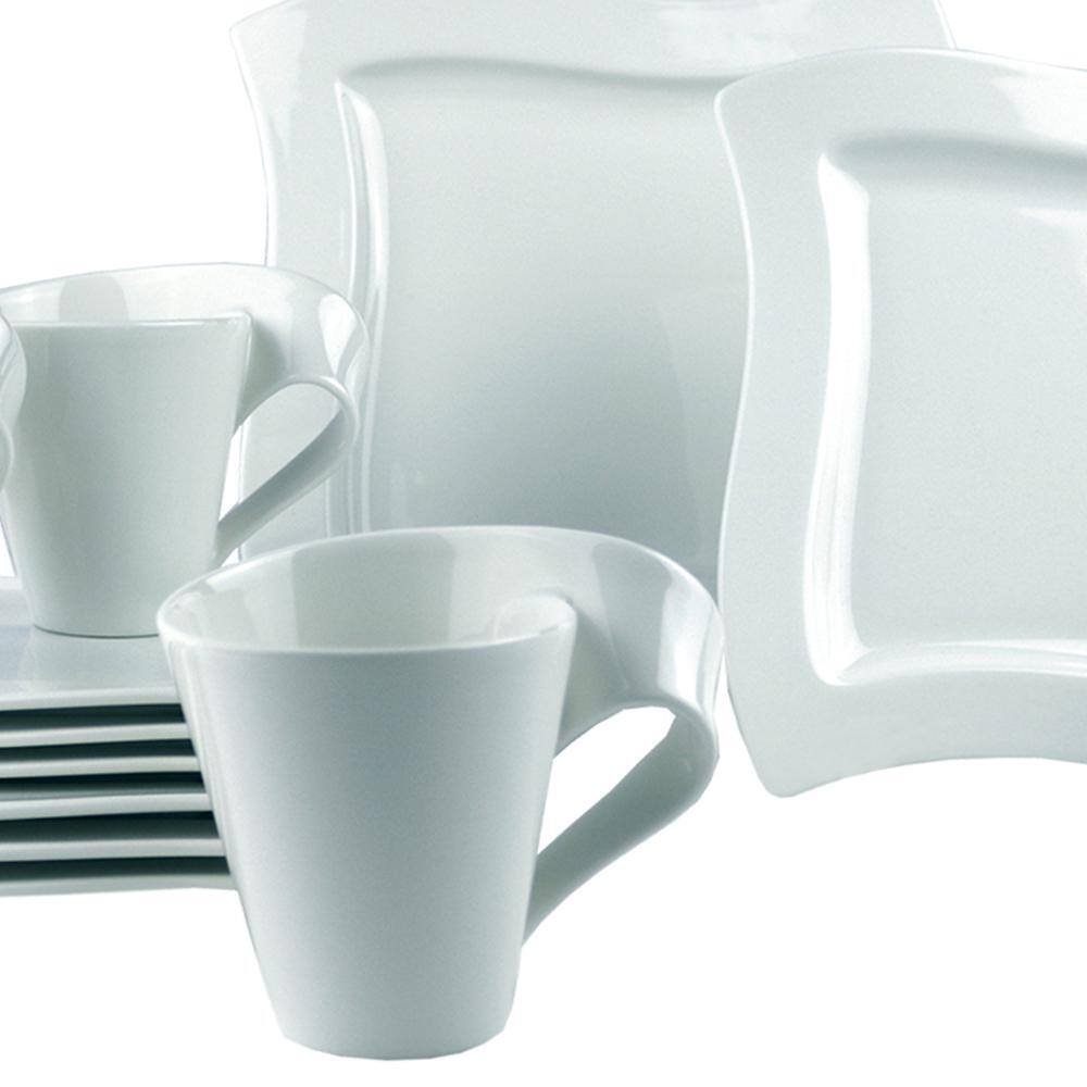 Villeroy  Boch New Wave 12-Piece Modern Glazed Porcelain Dinnerware Set (Service for 4) 1025257053